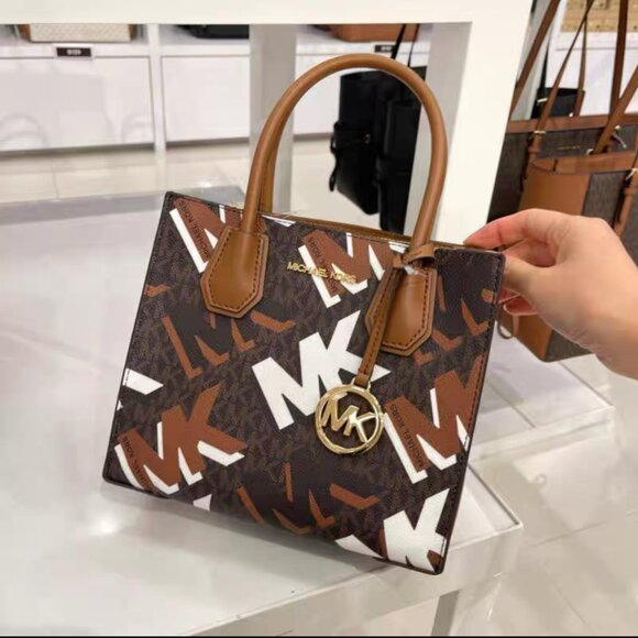 Michael Kors Mercer Medium Messenger Bag Luggage Multi Graphic Logo - Picture 1 of 9